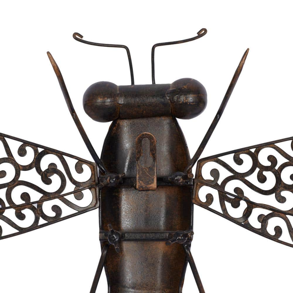 Brown Metal Dragonfly Wall Sculpture with Filigree Wings