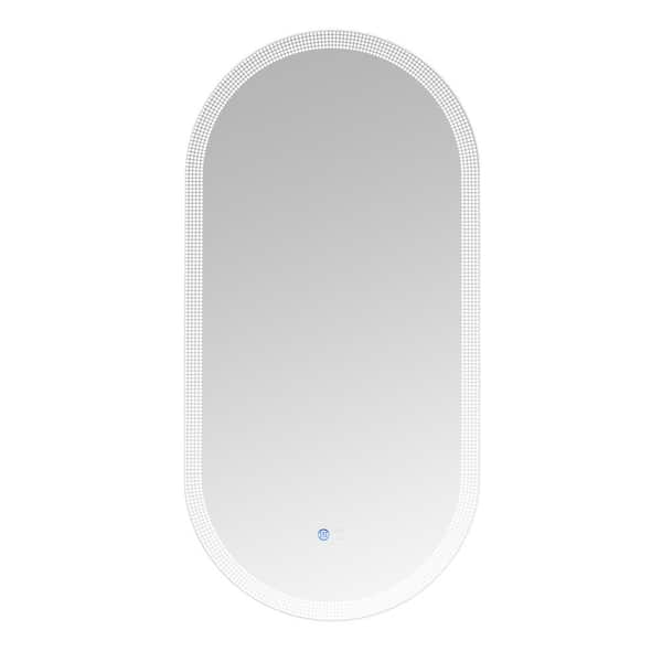 JimsMaison 18 in. W x 35 in. H Oval Frameless Anti-Fog Wall Mounted LED Bathroom Vanity Mirror in Silver