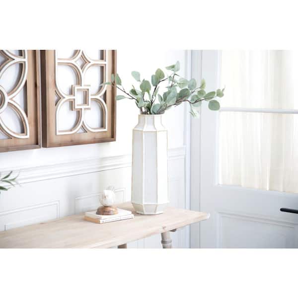 PRIVATE BRAND UNBRANDED 17 in. White Handmade Ceramic Decorative Vase