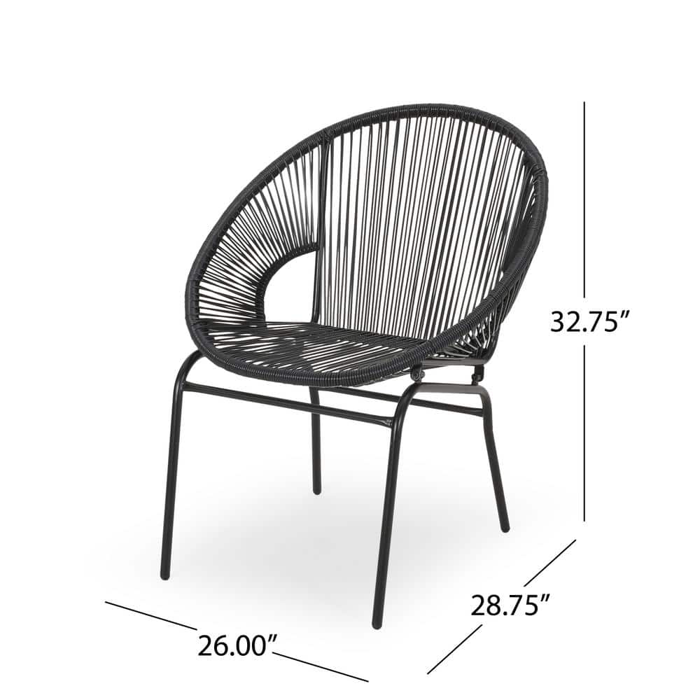 Nusa Black Faux Rattan and Iron Armless Lounge Chairs, Set of 2