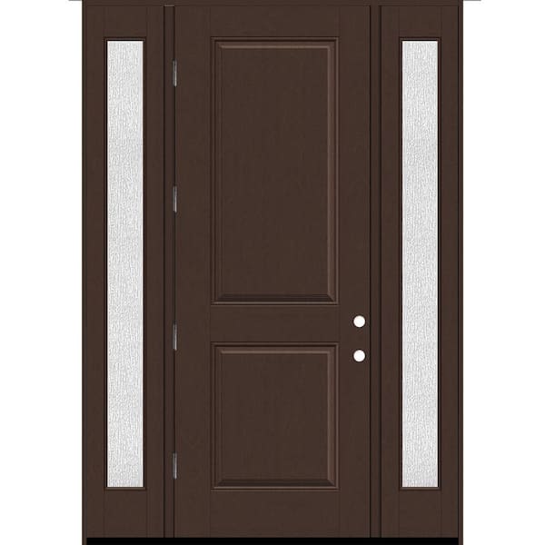Steves & Sons Regency 64 in. x 96 in. 2P Squaretop RHOS Chestnut Stain Mahogany Fiberglass Prehung Front Door w/Rain 12 in. SLs 6-9/16