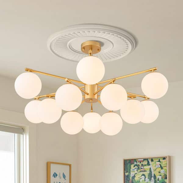 HUOKU CEDER 15-Light 50.4 in. W Black Chandelier with Smoked Glass