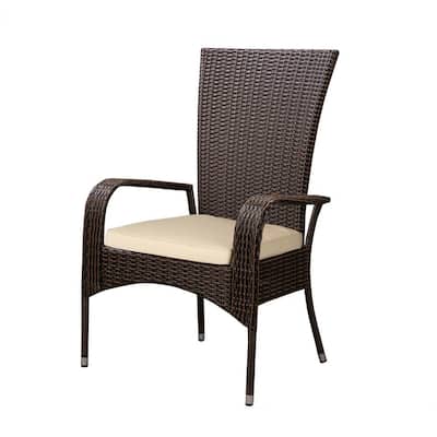 Coconino Comfort Height Wicker Outdoor Lounge Armchair with Beige Cushion