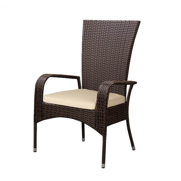 Patio Sense Coconino Comfort Height Wicker Outdoor Lounge Armchair with Beige Cushion