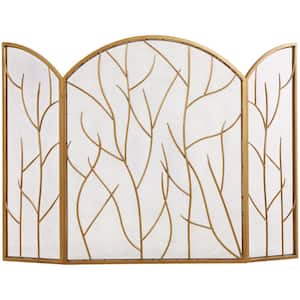 Gold Metal Tree Arched 3-Panel Fireplace Screen with Branch Inspired Design