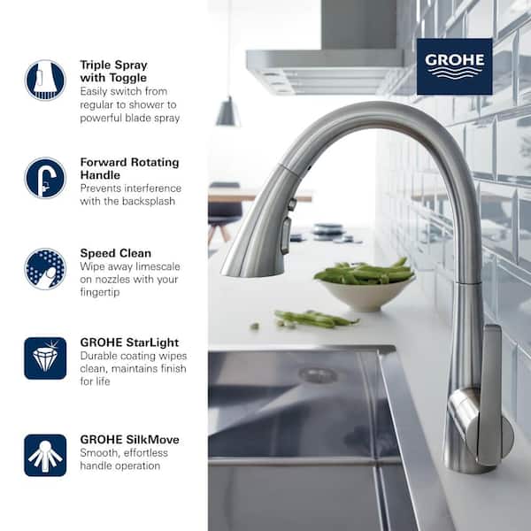 New Chrome Kitchen Faucet Swivel Spout Pull-Out Spray Single Hole Mixer Tap Home 