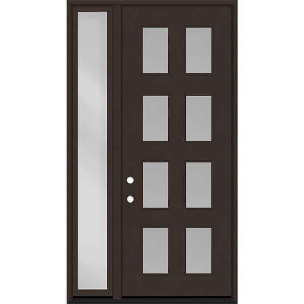 Regency 53 in. x 96 in. 8L Modern Clear Glass RHIS Hickory Stain Fiberglass Prehung Front Door w/Clear 14 in. SL 4-9/16