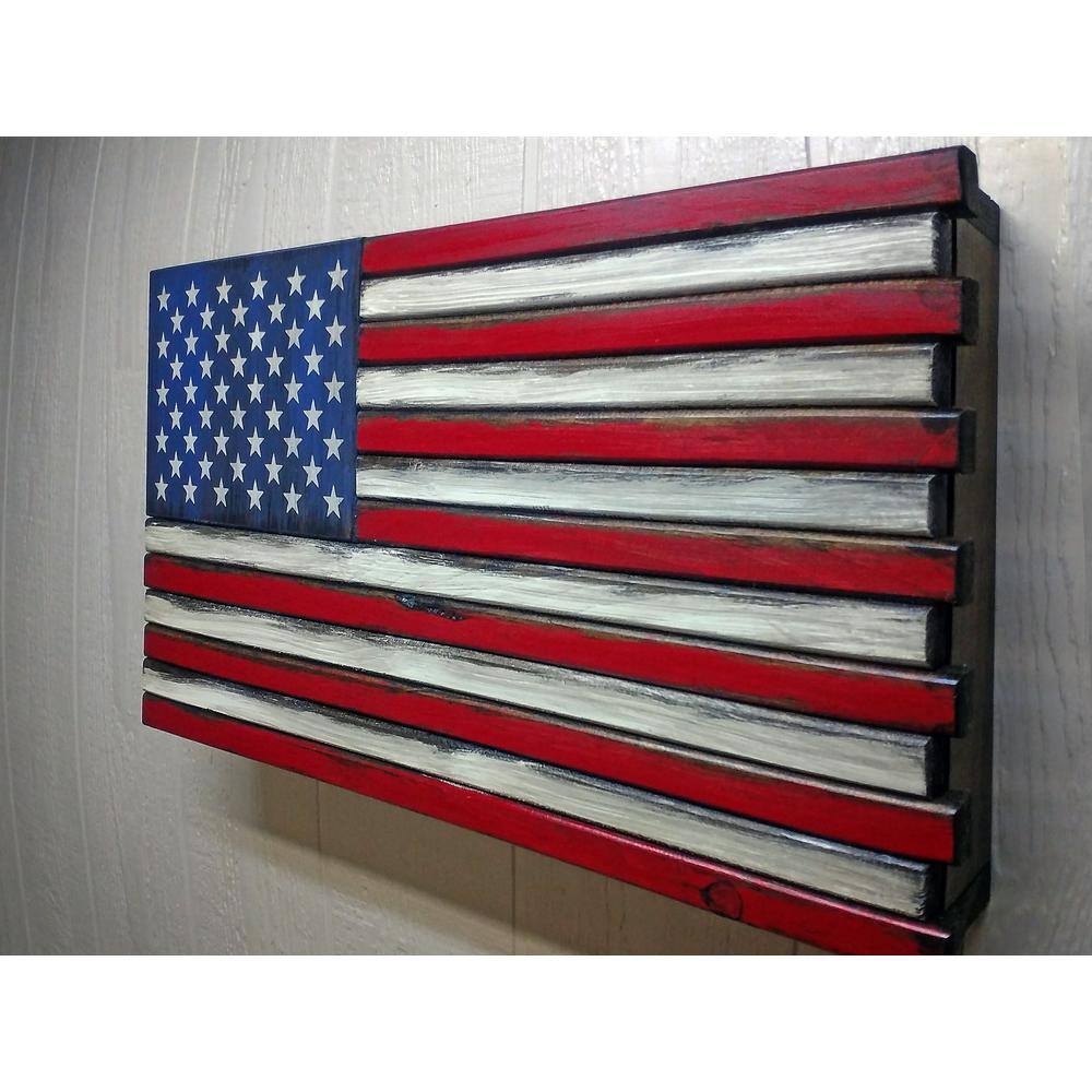 Large American Flag Wooden Wall Mounted Lockable Gun Concealment
