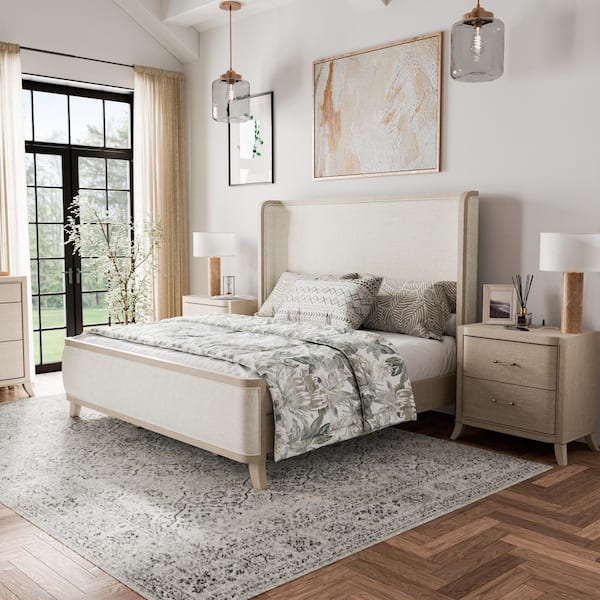 Furniture of America Ellington 3-Piece Natural Oak Wood Queen Bedroom Set with 2 Nightstands and USB Ports