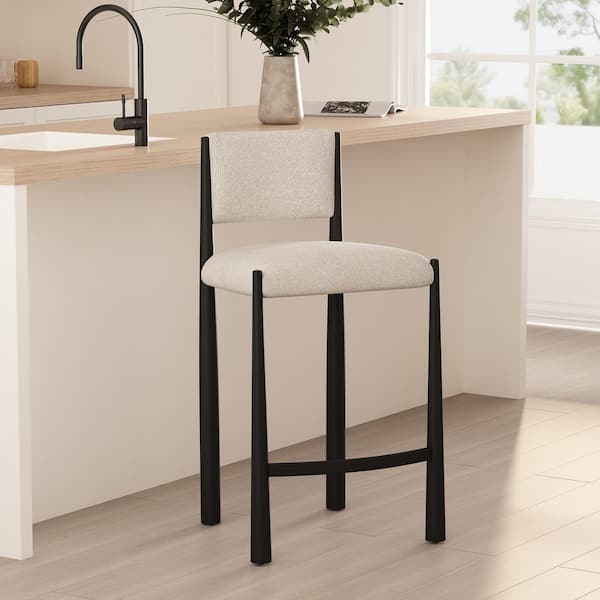 Lennor 37.4 in. H Cream Metal Counter Height Bar Stool with Boucle Upholstered Seat