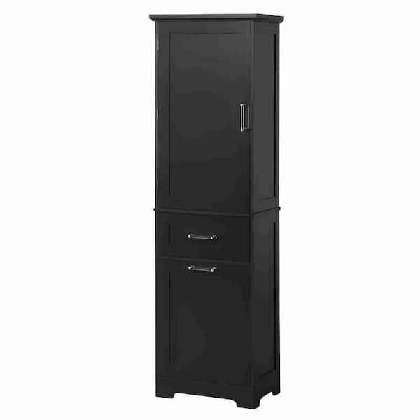 Sarlai 20 in. W x 13 in. D x 68 in. H Black MDF Board Freestanding Linen Cabinet Storage Cabinet in Painted Finish