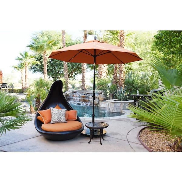 9 ft. Matted Black Aluminum Market Patio Umbrella with Fiberglass Ribs Collar Tilt Crank Lift in Navy Sunbrella