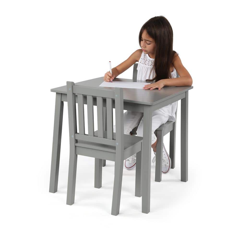 Gray Engineered Wood Kids Table and 2 Chairs Set