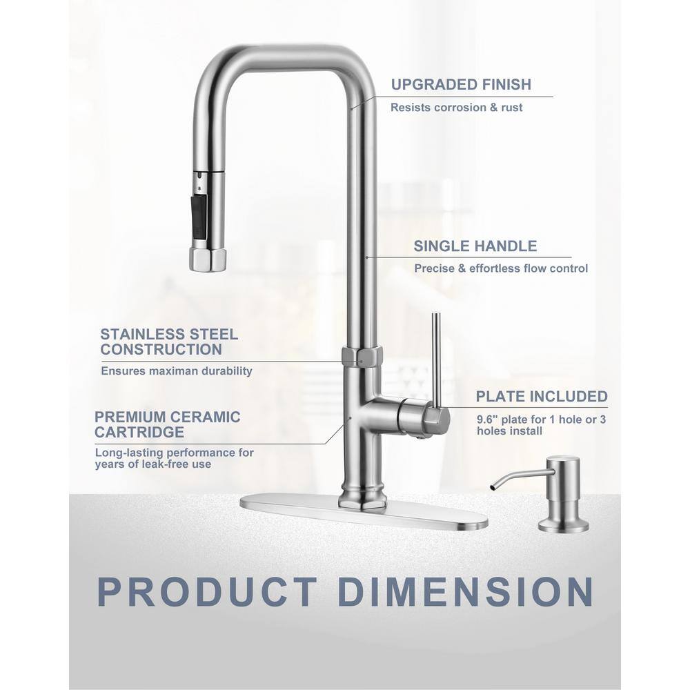 Brushed Nickel Single-Handle Pull Down Kitchen Faucet with Soap Dispenser