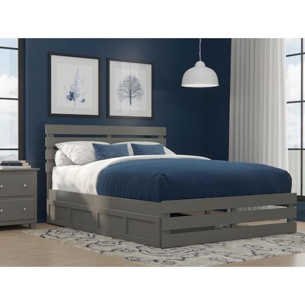 AFI Oxford Grey Queen Solid Wood Storage Platform Bed with Footboard and USB Turbo Charger with 2 Extra Long Drawers