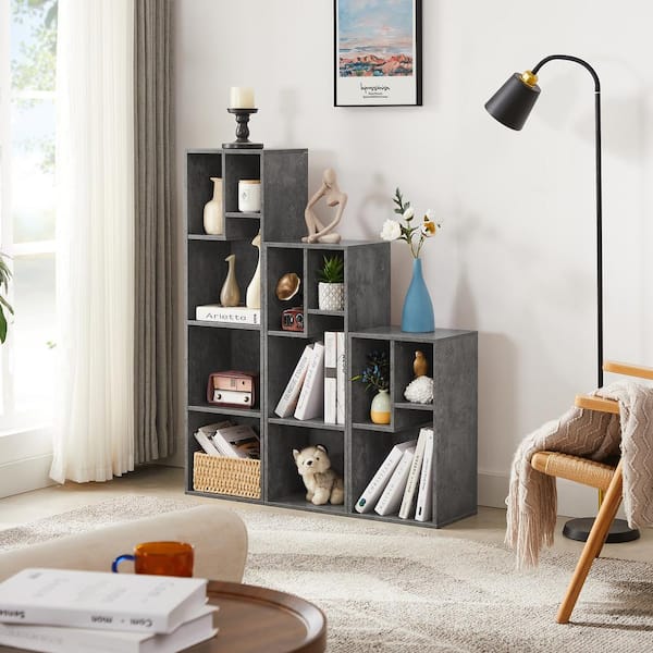 VECELO Simple Home 5-Tier 9.5 In.W Gray Adjustable Shelf Bookcase