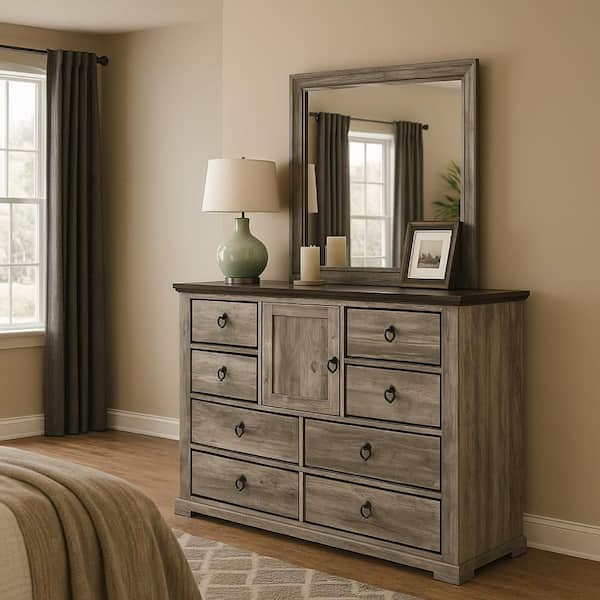 brown gray dresser Elaya Wide | 8 Drawers | 1 Cabinet | Black Metal storemolla dresser hack