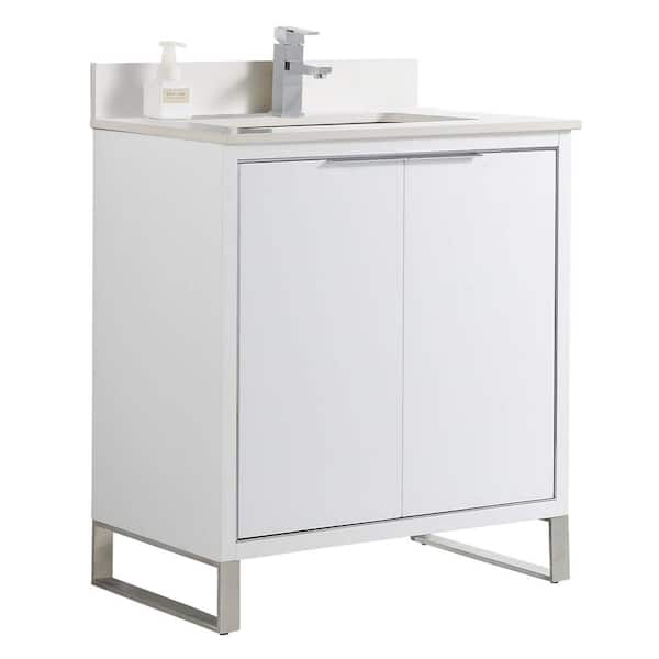 FINE FIXTURES Opulence 30 in. W x 18 in. D x 33.5 in. H Bath Vanity in White Matte with White Single sink Top