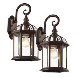 Wentworth 1-Light Small Rust Outdoor Wall Light Fixture with Clear Glass (2-Pack)
