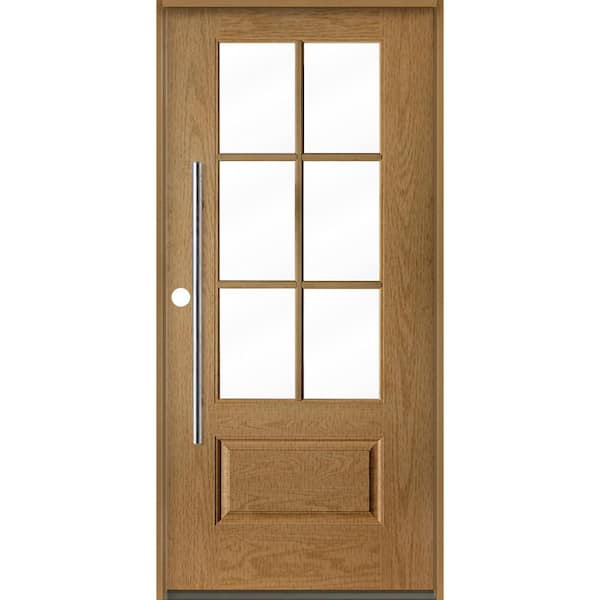 Krosswood Doors Farmhouse Faux Pivot 36 in. x 80 in. 6-Lite Right-Hand/Inswing Clear Glass Bourbon Stain Fiberglass Prehung Front Door