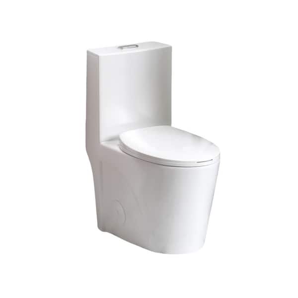 1-Piece 1.1/1.6 GPF Dual Flush Elongated Toilet with Button on Tank Top S-Trap, Soft Closing Seat, Gloss White
