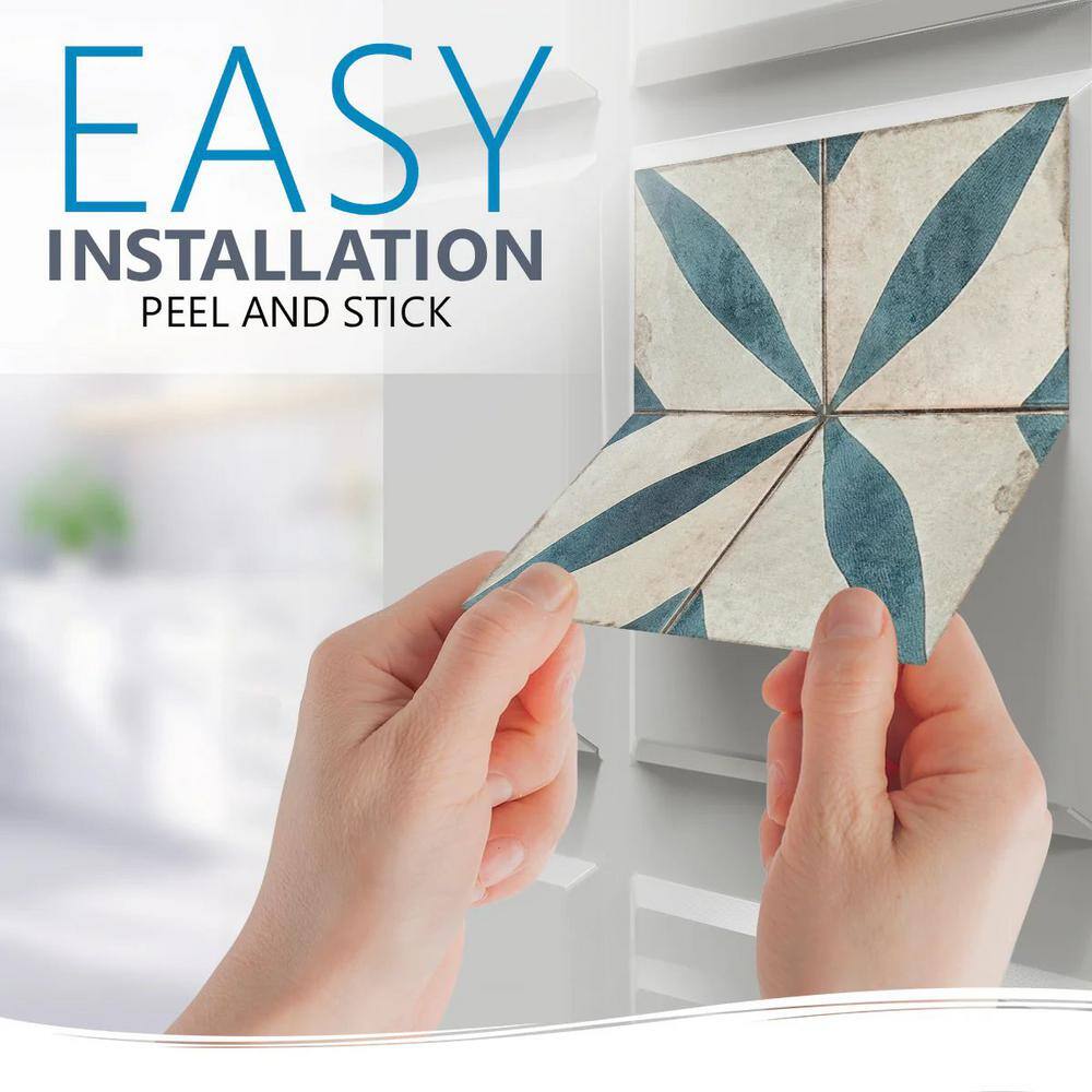 Vintage Dark Gray and Blue Vinyl Peel and Stick Tile Stickers, 7x7-inch