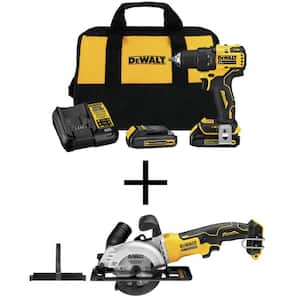 ATOMIC 20-Volt MAX Cordless Brushless Compact 1/2 in. Drill/Driver, (2) 20-Volt 1.3Ah Batteries & 4-1/2 in. Circular Saw