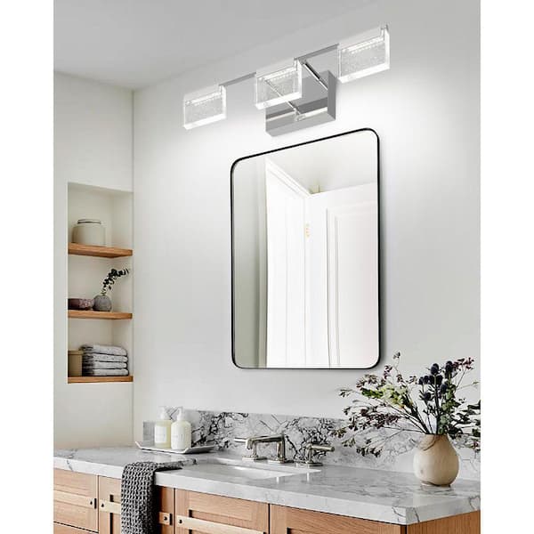 19.1 in. 3-Light Chrome LED Vanity Light Bar with Dimmable Crystal Bubble Design