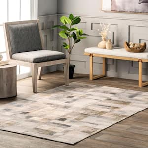 Manon Abstract Blocks Cotton Blend Gray 5 ft. x 8 ft. Transitional Area Rug