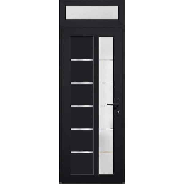 VDOMDOORS 8088 30 in. W. x 94 in. Left-hand/Inswing Frosted Glass Matte Black Metal-Plastic Steel Prehend Front Door with Hardware