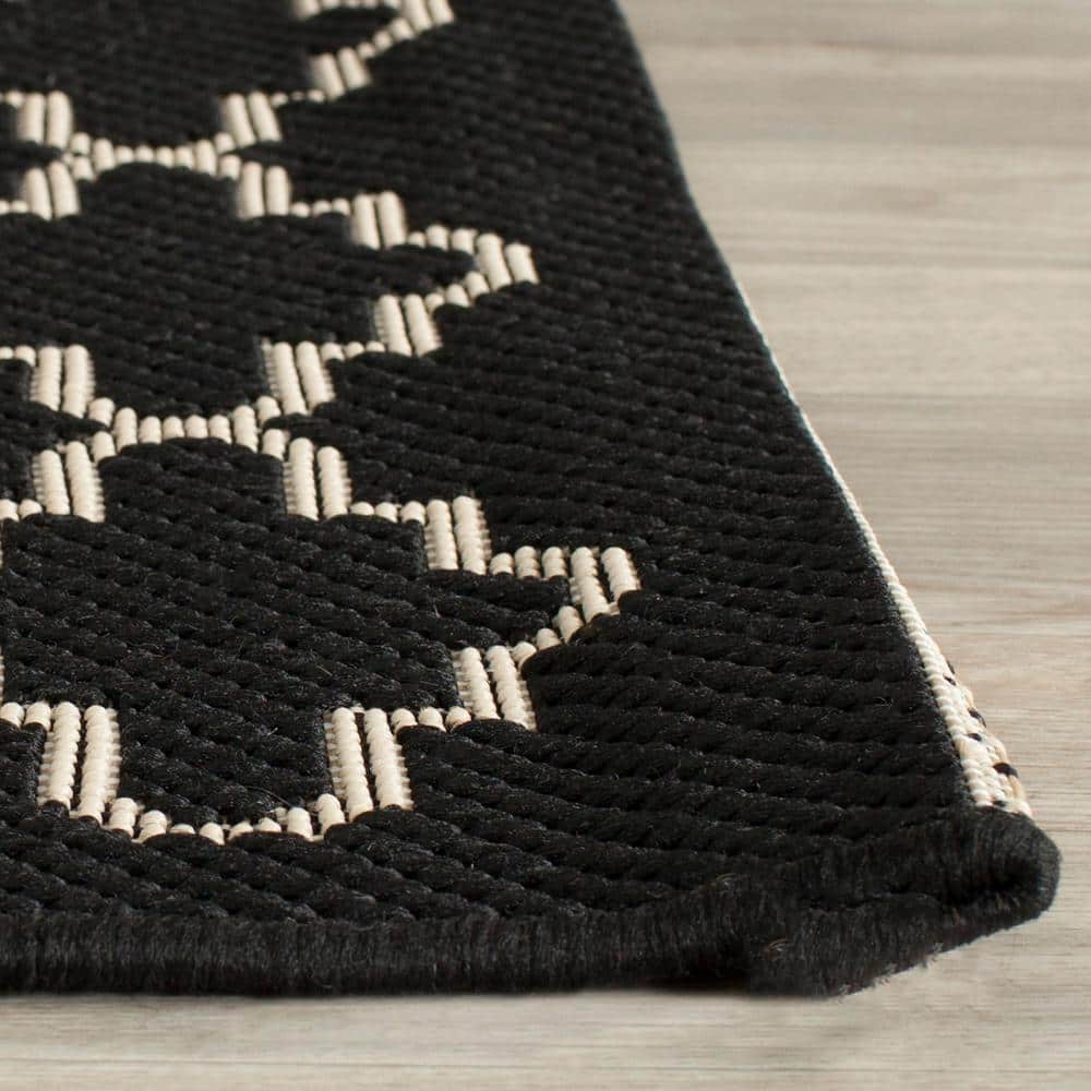 Black and Beige Square Synthetic Indoor/Outdoor Area Rug