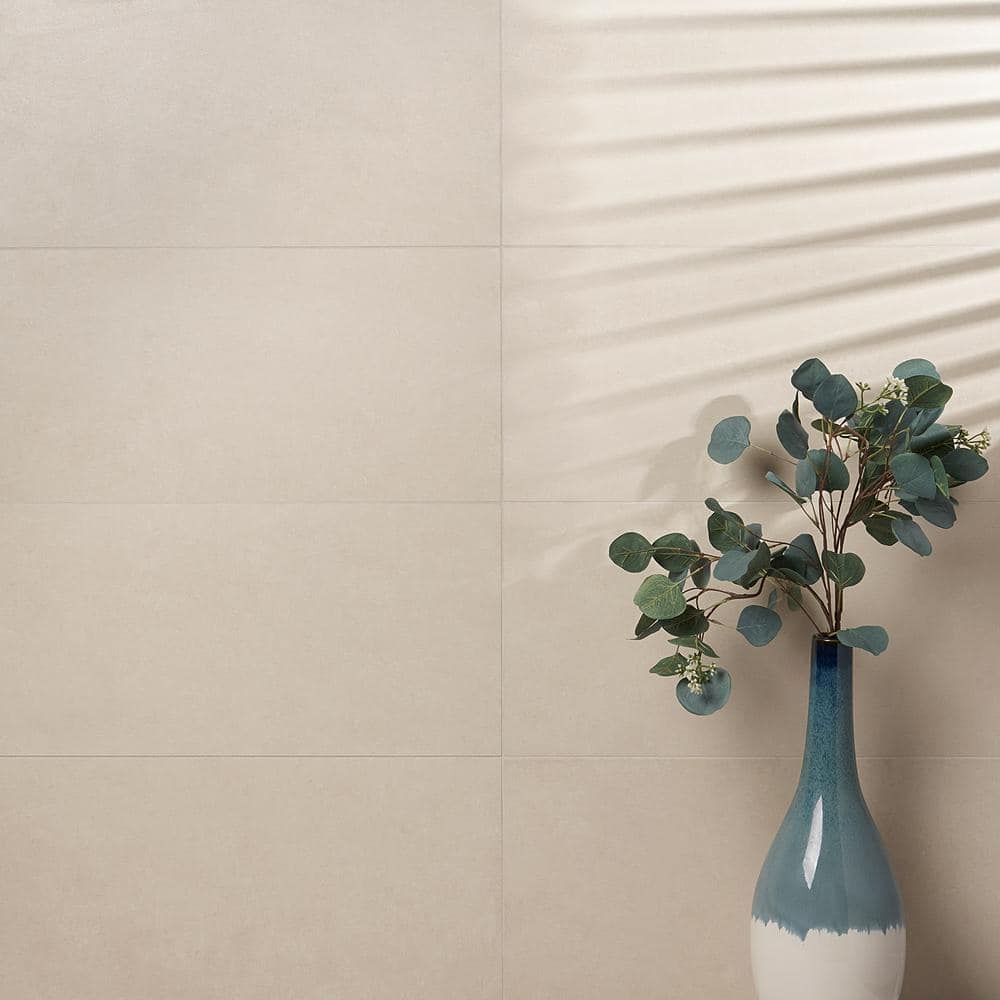 ToughTech 12" x 24" Matte Beige Porcelain Wall and Floor Tile