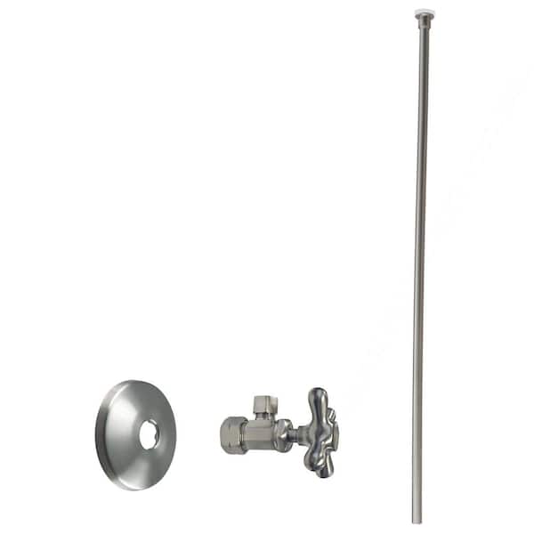 Westbrass 5/8 in. x 3/8 in. OD x 20 in. Flat Head Toilet Supply Line Kit with Cross Handle Angle Shut Off Valve, Satin Nickel