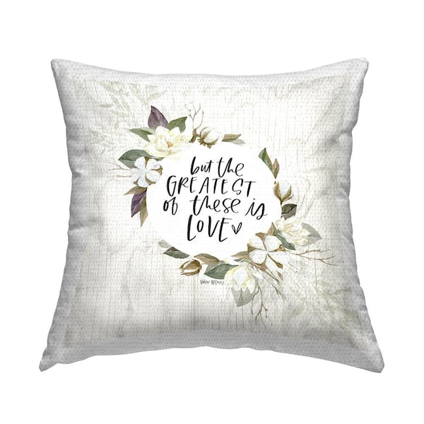 Stupell Industries Greatest Love Soft White Rustic Florals Beige Square Outdoor Throw Pillow