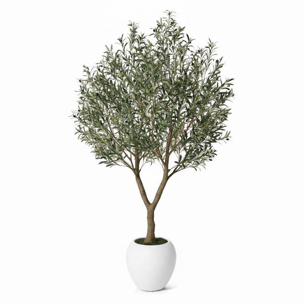 DR.Planzen 8 ft. Artificial Olive Tree with Large White Planter
