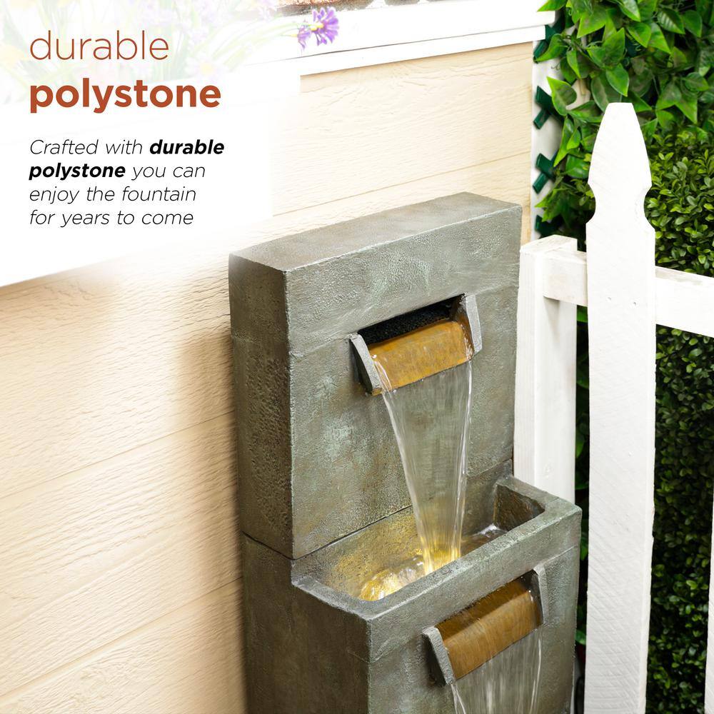 40" Gray Polyresin 2-Tier Modern Fountain with LED Lights