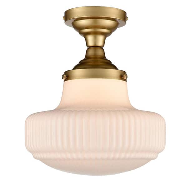 CLAXY 14 in. 1-Light Gold Flush Mount with Decorative Glass Shade and No Bulbs Included 1-Pack