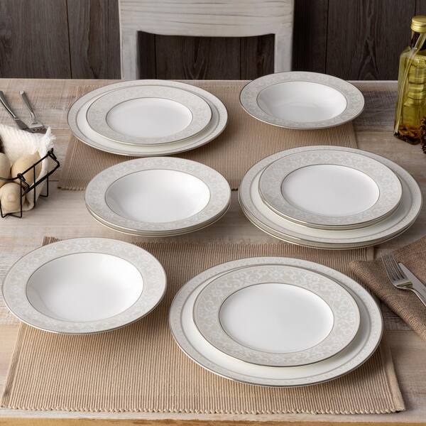Noritake Montvale Platinum 12-Piece (White) Bone China Dinnerware
