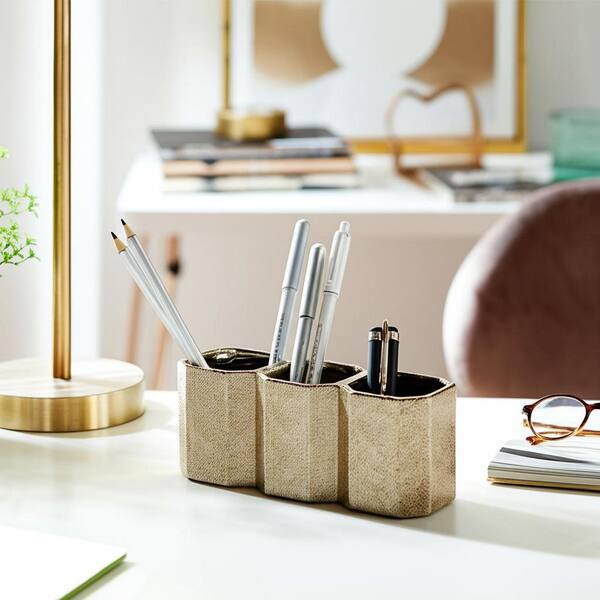 Liv & Skye 4 in. Gold Ceramic Decorative Storage Organizer