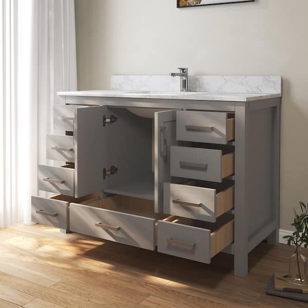 Aeterna 48 in. W x 22 in. D x 34 in. H Single Sink Freestanding Bath Vanity in Gray with Cultured Marble Top