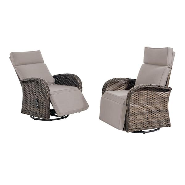 Comfort Series Brown Wicker Outdoor Versatile Pneumatic Swivel Lounge Chair for Patio with CushionGuard Beige Cushions