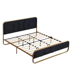 Black Frame King Size Soft Velvet Platform Bed with 10 in. Under Bed Storage Supported by Metal and Wooden Slats