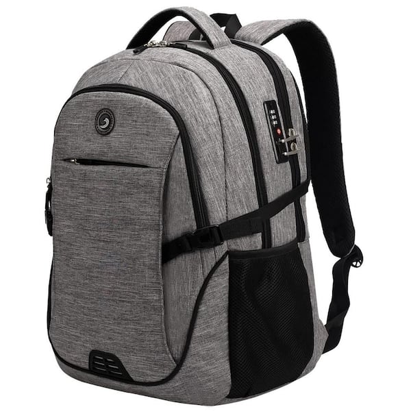 19.5 in. Gray Anti-Theft Laptop Backpack with Combination Lock, USB Charging Port and 17 in. Laptop Compartment