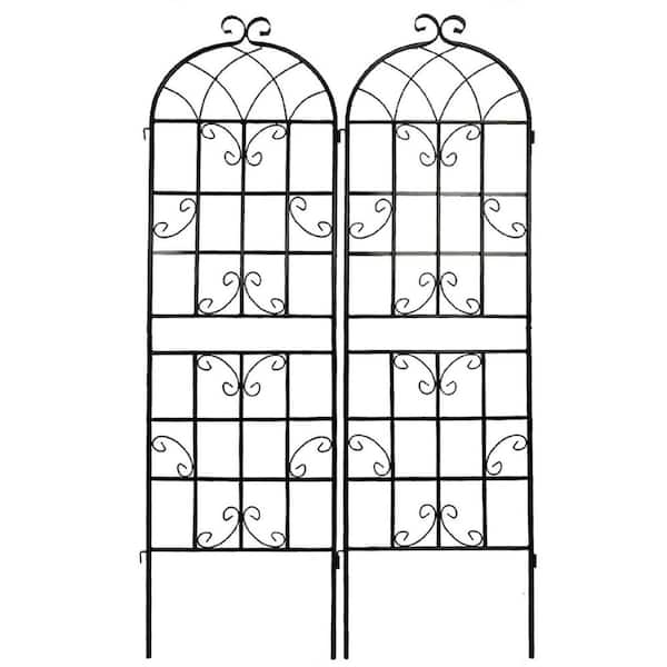 71 in. Metal Garden Trellis Outdoor Rustproof Climbing Plants Support in Black (2-Pack)