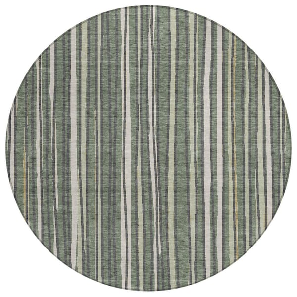 Chantille Machine Washable Indoor/Outdoor Abstract ACN3045 Basil 8 ft. x 8 ft. Round Rug