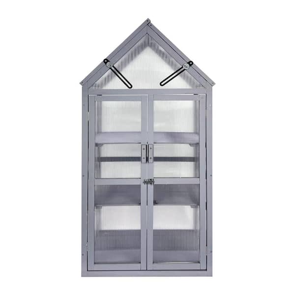 Unbranded 25 in. W x 16 in. D Outdoor Wood Mini Greenhouse UV-Resistant Plant Stand for Patio Balcony