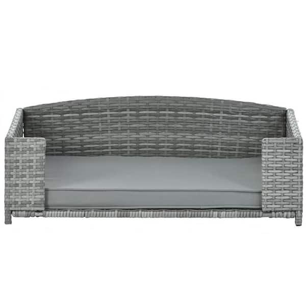 Tidoin Small to Medium Gray Wicker Dog Bed with Gray Cushion