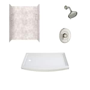 Ovation 60 in. L x 72 in. H 3-Piece Glue-Up Alcove Shower Wall, Base and Rumson Trim Kit in Beige Parchment