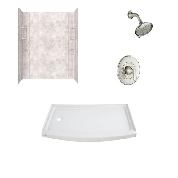 American Standard Ovation 60 in. L x 72 in. H 3-Piece Glue-Up Alcove Shower Wall, Base and Rumson Trim Kit in Beige Parchment