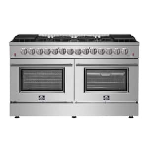 Galiano 60 in 10 Burner Freestanding Pro Double Oven Dual Fuel Range with Gas Stove and Electric Oven in Stainless Steel